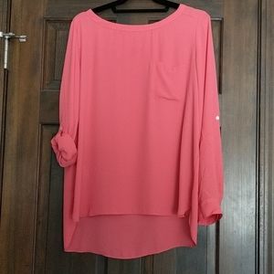 LOFT blouse with rolled up sleeves coral medium